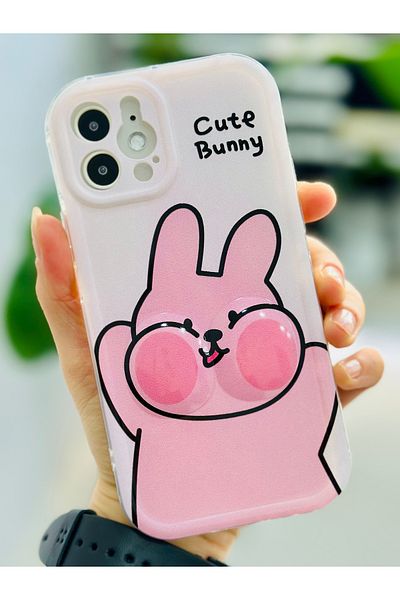 Go Aksesuar حافظة سيليكون مرنة متوافقة مع هاتف Iphone 12 و12 Pro مع لعبة بتصميم Cheek Bunny