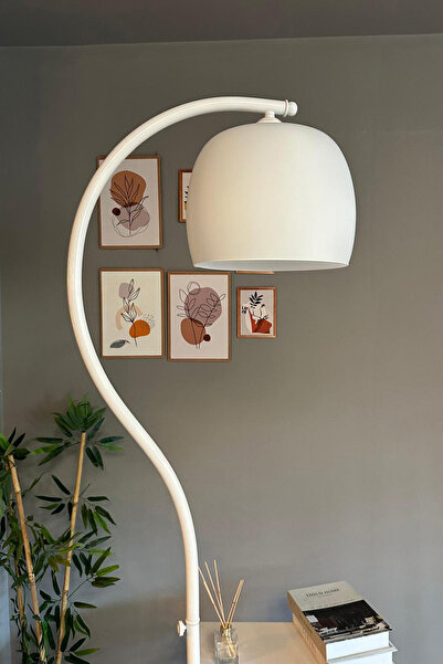 Bamyum Dijon Beyaz Gövde Beyaz Cam Lambader Modern Dekoratif Metal Oturma Odası Çalışma Odası Zemin Lambası