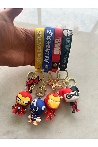 Lambbos Avengers 4-Piece Keychain Set - Iron Man, Captain America, Harley Quinn
