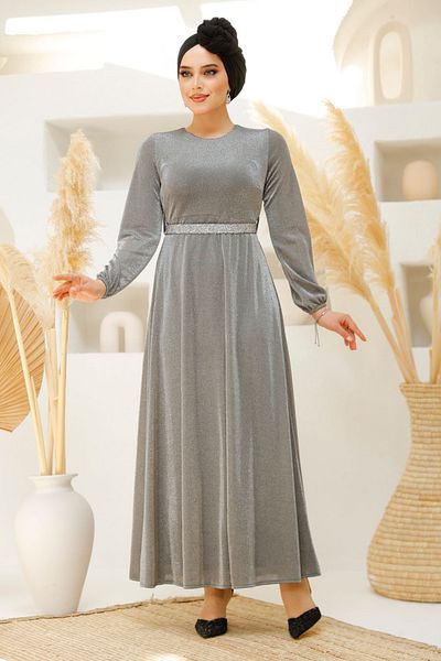 Neva Style Silvery Gray Hijab Evening Dress 42541Gr