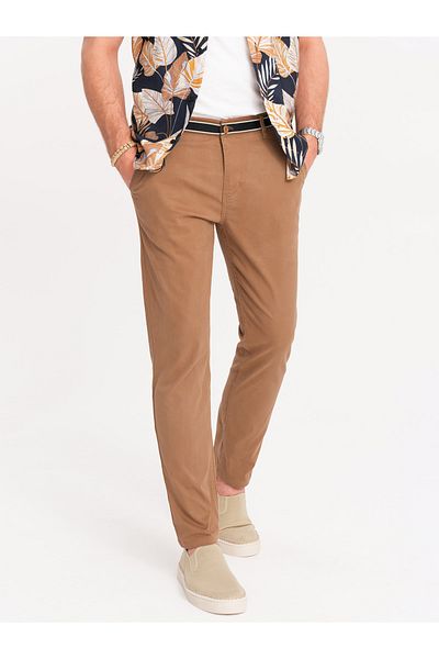 OMBRE Herren Chinohose mit dekorativem Bund - braun V4 OM-PACP-0118 M