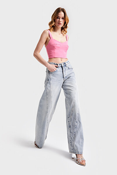 its basic 4S565 Model Palazzo Fit Γυναικείο τζιν παντελόνι τζιν - 100% βαμβάκι