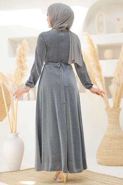 Neva Style Silvery Navy Blue Hijab Evening Dress 42541L