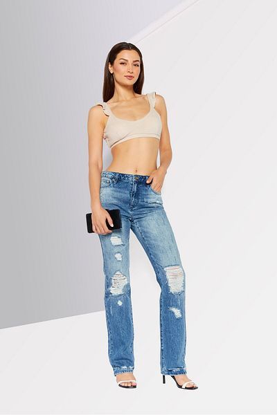 Michael Kors Women Regular Fit Rip Non Stretchable Denim Jeans, Blue