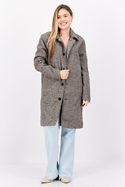 Brave Soul Women Houndstooth Trench Coat, Brown Combo