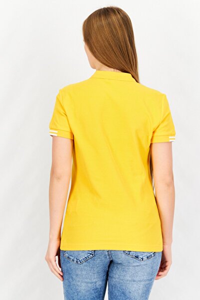 Aigle Women Spread Collar Short Sleeve Embroidered Polo Shirt, Yellow