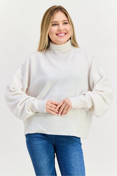Hugo Boss Women Turtle Neck Solid Sweater, White