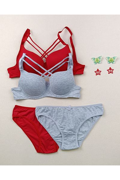 siyalife Push up Padded Cross Drawstring 2-Piece Bra and Panty Underwear Set