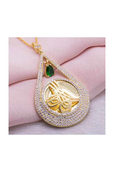 Moda Gümüş 925 Ayar Gümüş Altın Kaplama Tuğralı Damla Kolye