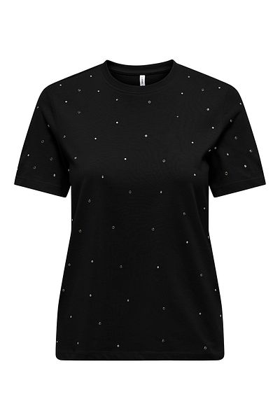 ONLY Tricou negru Onlglobe - Detaliu de piatră, 100% bumbac, decolteu O 15342984
