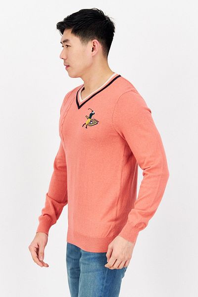 Lyle & Scott Men V-neck Embroidered Long Sleeves Sweater, Pink