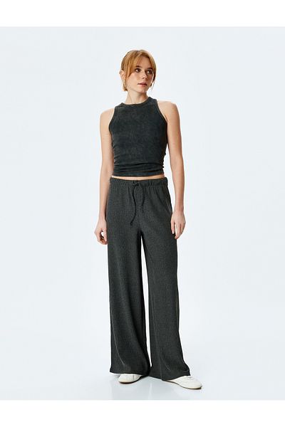 Koton Comfortable Fit Textured Straight Wide Leg Trousers