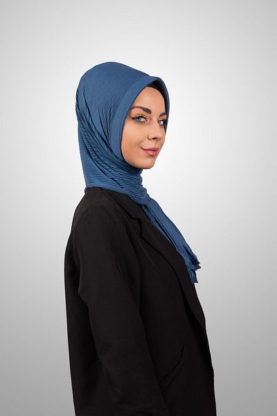 Şalcenneti.com Şal practic plisat cu burete de culoare denim organic - Model gata de fixare
