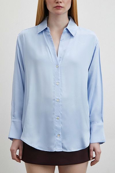 Never more Blue Satin Flush Basic Shirt