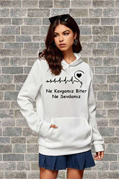 FECCY Pamuklu Sevgili Çift Kombin - Siyah Baskılı Oversize Bisiklet Yaka Sweatshirt