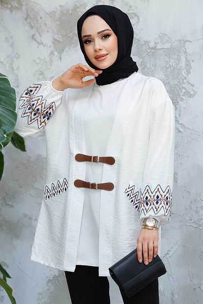 Neva Style Șapcă hijab ecru cu model 4363E