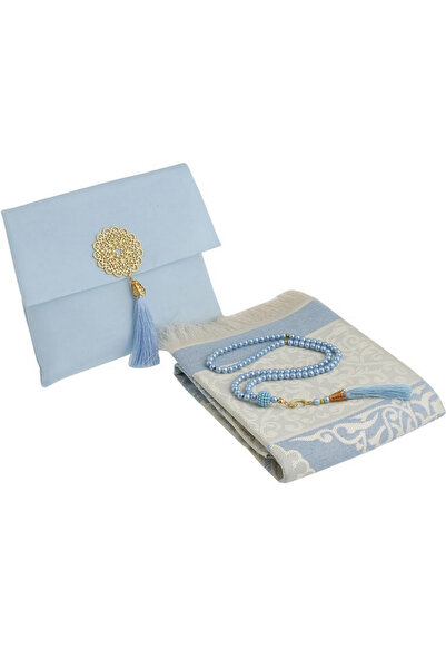 Modish Group طقم سجادة صلاة من التفتا وخرز صلاة من اللؤلؤ، مجموعة صلاة محمولة...