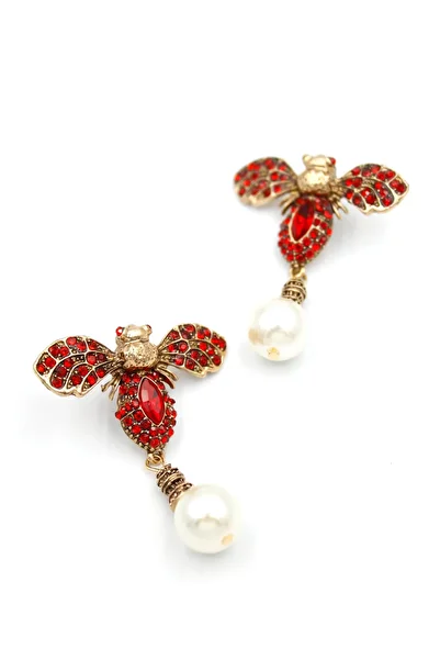 mos&more Red Stone Bee Women Earrings