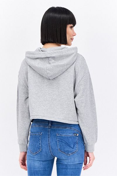 Brave Soul Women Hood With Drawstring Long Sleeve Embroidered Sweatshirts, Heather Grey
