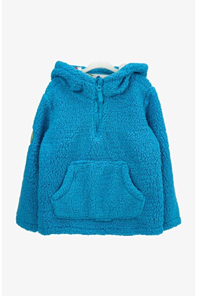 Haribo Önden Cepli Kapüşonlu Mavi Çocuk Peluş Sweatshirt