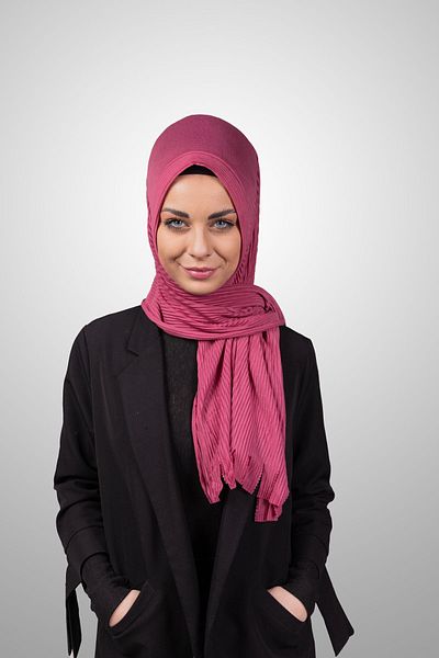 Şalcenneti.com Πρακτικό πλισέ σάλι με βιολογικό σφουγγάρι ρόδι - έτοιμο μοντέλο