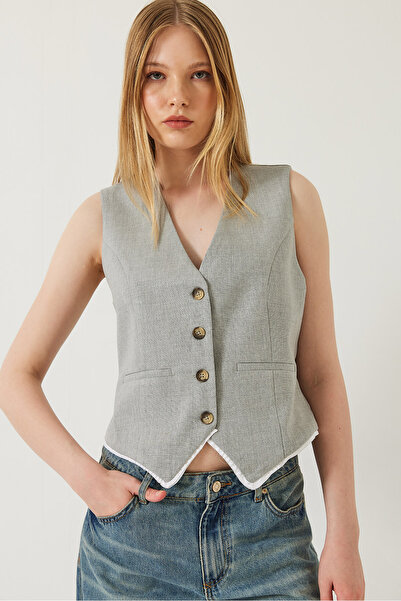 Bianco Lucci Γυναικείο γιλέκο με επένδυση από βισκόζη με λαιμόκοψη 60232 60271060