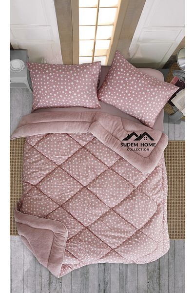 Sudem Home Collection Wellsoft Polar Pufidik Quilt Set - Double, Double Sided, Powder Star