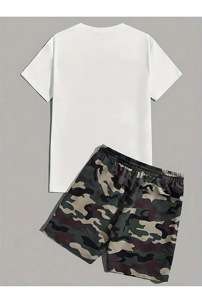 aynewmoda Soldier Bear Printed Shorts Set