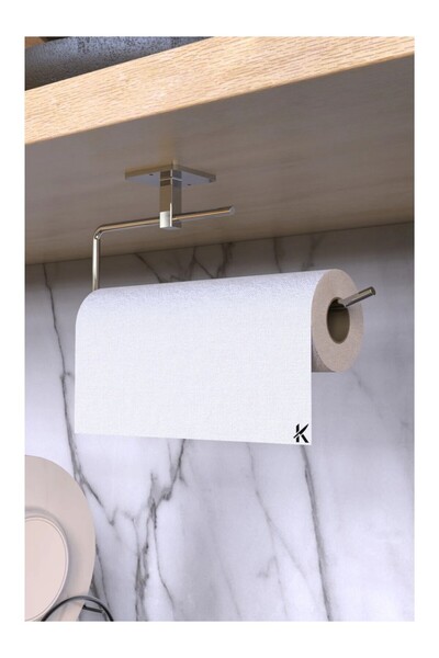KapKacakAl Chrome Square Roll - Adhesive Freestanding Towel & Hangers