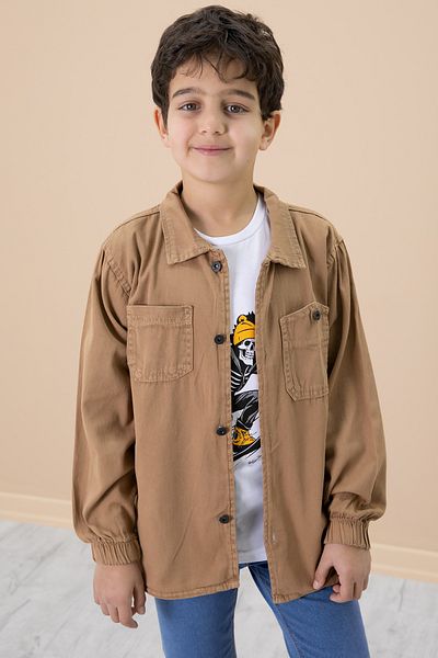 Cansın Mini Set cămașă cafea și tricou imprimat pentru băieți - 19990