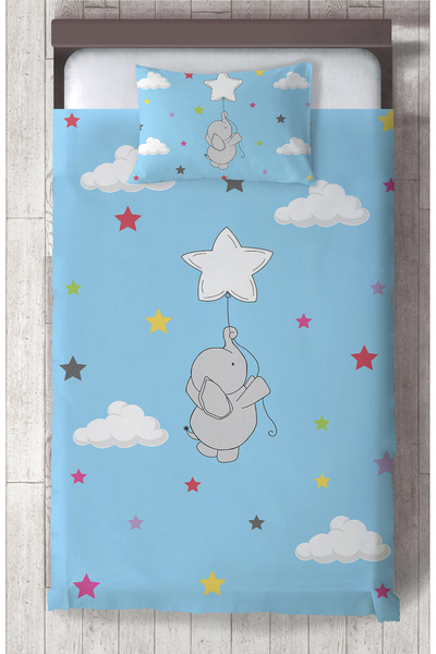 MASAL ODAM غرفة الأطفال والرضع مفرش سرير أزرق بنمط الفيل الطائر الحجلة
