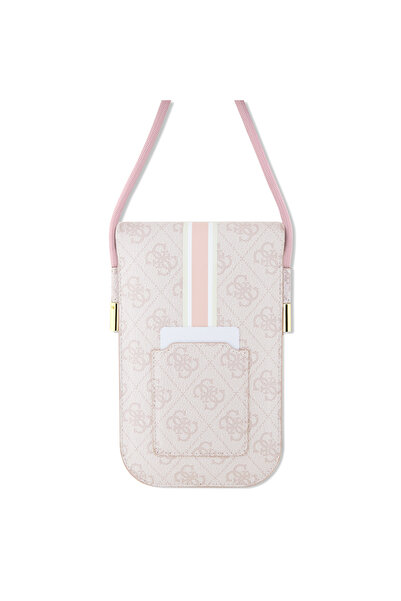 Guess Lisanslı Kadın Omuz Çantası 4G Desenli Askılı Mıknatıs Kapamalı Günlük Çanta Pembe