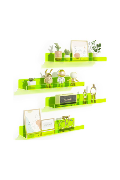 Trend Pleksi Transparan Neon Yeşil Duvar Raf (40cm x 10cm)