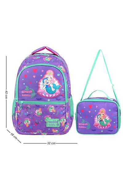 Royal Glow Rucsac și geantă de prânz pentru școală primară cu model de broderie din piele de sirenă