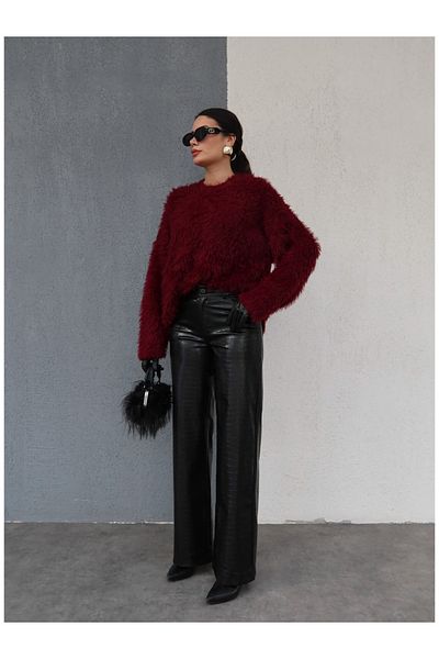 ESRAHELVACI Black Snake Pattern Leather Trousers