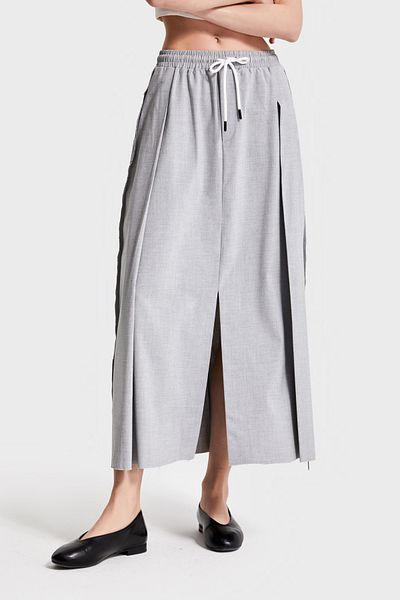 its basic Women's Gir Color Elastic Waist Slit Maxi Length Design Fabric Skirt