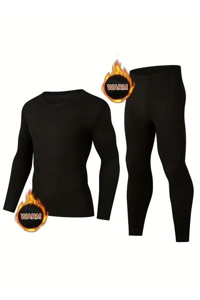 Momslab Warm Cotton Men's Flexible Black Thermal Underwear Suit -Full Protection up to -20 Degrees