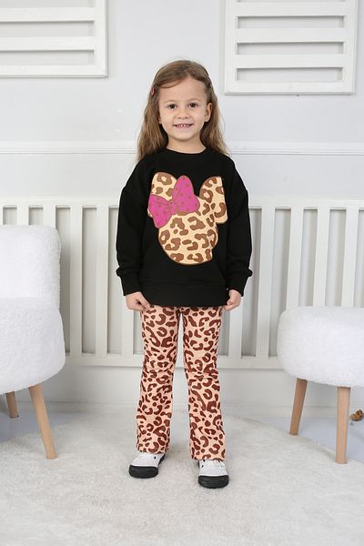 e-çocuk Leopard Print Girls' Suit 55-555