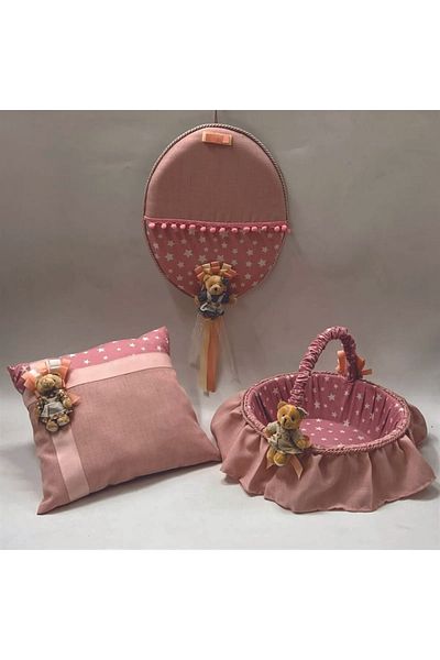 Cansüs Oval Baby Shower Σετ 3 τεμαχίων (Στολίδι πόρτας-καλάθι-μαξιλάρι κοσμήματος)