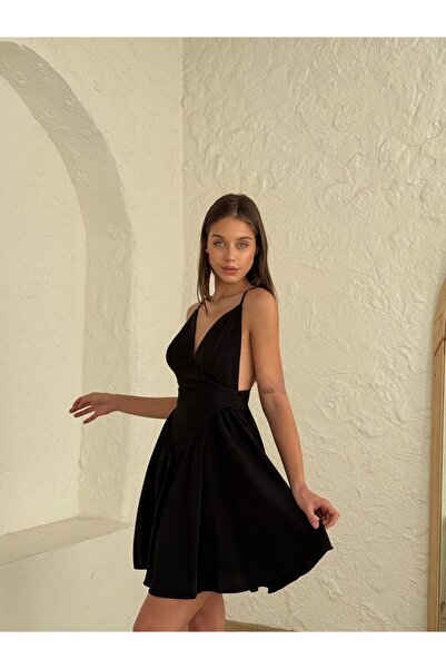 BEAUTY FASHİON Kadın Abiye Derin V Yaka Sırt Dekolteli Kloş Etekli Mini Elbis...