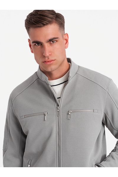 OMBRE Herren Bikerjacke mit Taschen und Kragen - grau V3 OM-JALP-0157 S