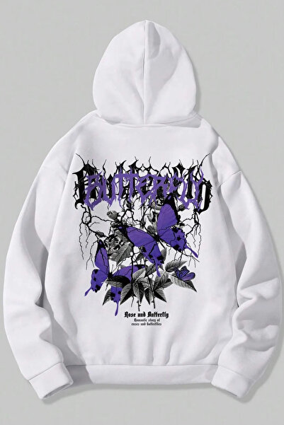 Wish BF سترة بقلنسوة كبيرة الحجم بنمط الفراشة باللون الأرجواني