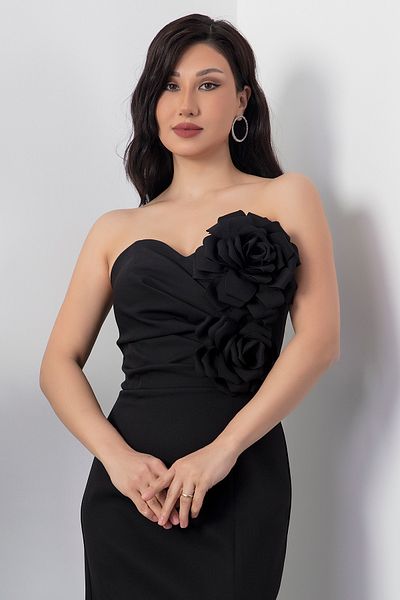 PULLIMM Rochie Atlas cu detaliu flori pe piept - BAL103