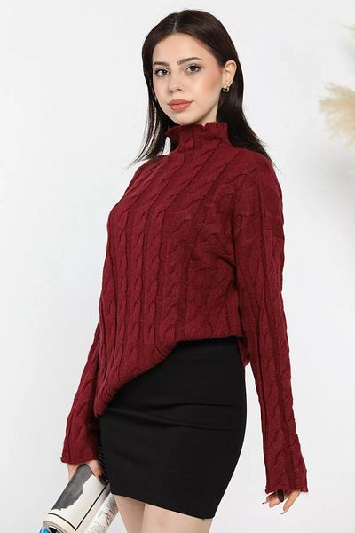 GÜLSELİ Pulover de damă cu model pe jumătate de gât roșu Claret