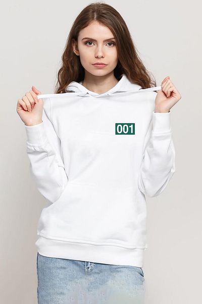 Tshirthane Squid Game Player 001 White Women's 3Ip Hooded Sweatshirt