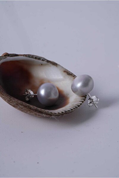 Aksesuaring 12mm Tahiti İnci Gri Gümüş Küpe