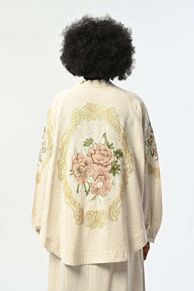 Orfeo Negro KADIN ARKASI PEMBE GÜL NAKIŞI İŞLEMELİ KİMONO