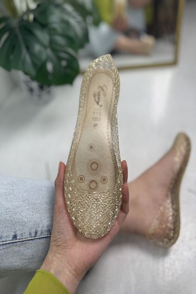 Allyup Γυναικεία καθημερινά αντιολισθητικά - Gold Glitter Soft Sea and Pool Shoes J2