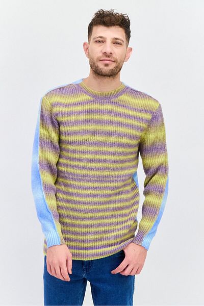Esprit Men Crew Neck Long Sleeves Two-tone Sweater, Blue Combo