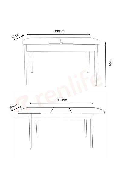 Renlife Mutlu Serisi Yemek Masası Açılabilir 6 Kişilik Masa Ahşap Ayak(Erciyes Ceviz)